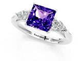 White gold Three-Stone Princess Cut Tanzanite Ring with Pear  Side Stones in Four-Prong Setting_49