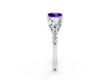 White gold Three-Stone Princess Cut Tanzanite Ring with Round  Pavé Band and Prong Setting_14