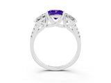 White gold Three-Stone Princess Cut Tanzanite Ring with Round  Pavé Band and Prong Setting_15