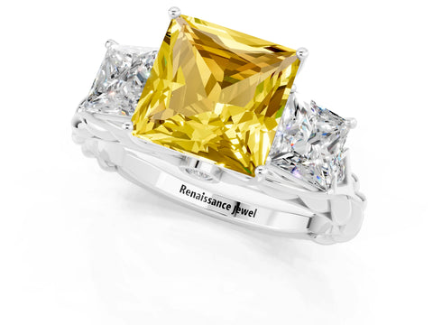 White gold Three-Stone Princess Cut Yellow Sapphire Braided Band Ring with Four-Prong Setting_37