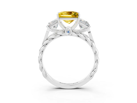 White gold Three-Stone Princess Cut Yellow Sapphire Braided Band Ring with Four-Prong Setting_39