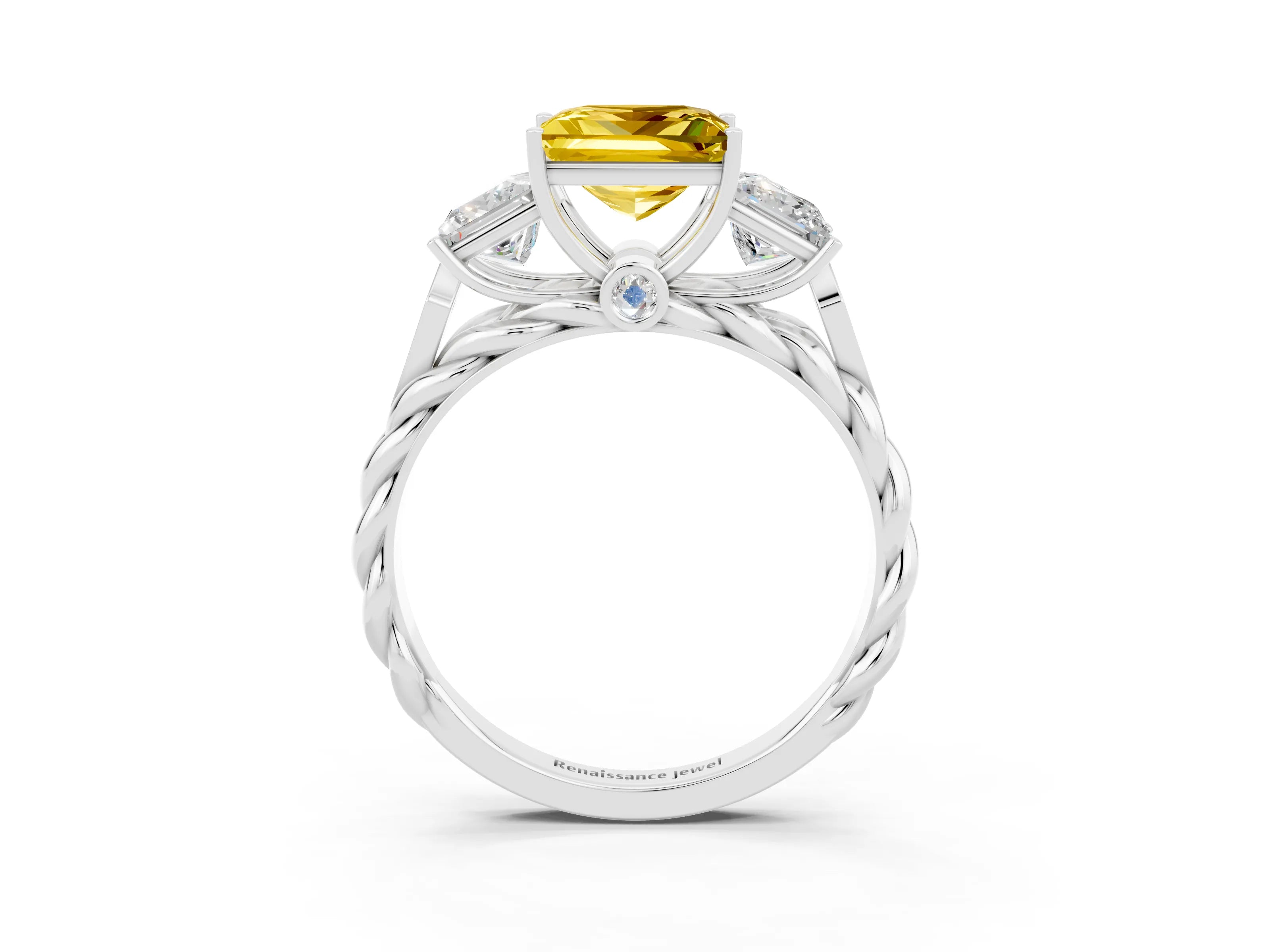 White gold Three-Stone Princess Cut Yellow Sapphire Braided Band Ring with Four-Prong Setting_39