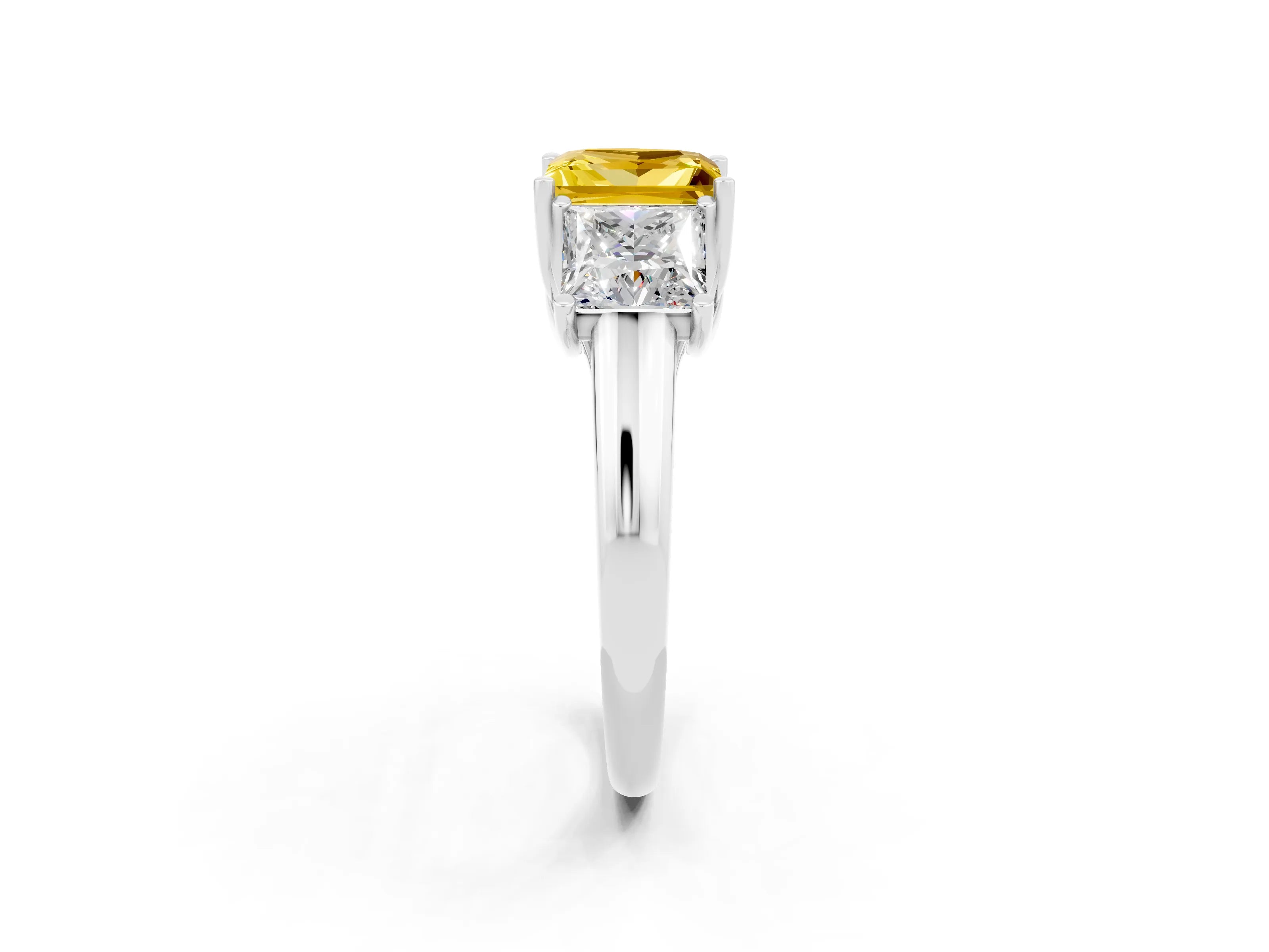 White gold Three-Stone Princess Cut Yellow Sapphire Engagement Ring with Prong Setting_2