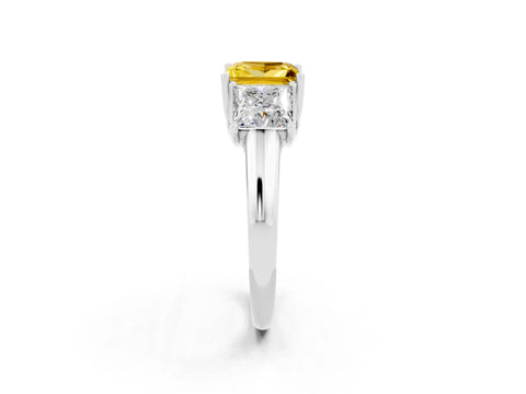White gold Three-Stone Princess Cut Yellow Sapphire Engagement Ring with Prong Setting_2
