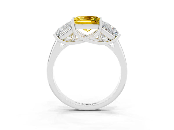 White gold Three-Stone Princess Cut Yellow Sapphire Engagement Ring with Prong Setting