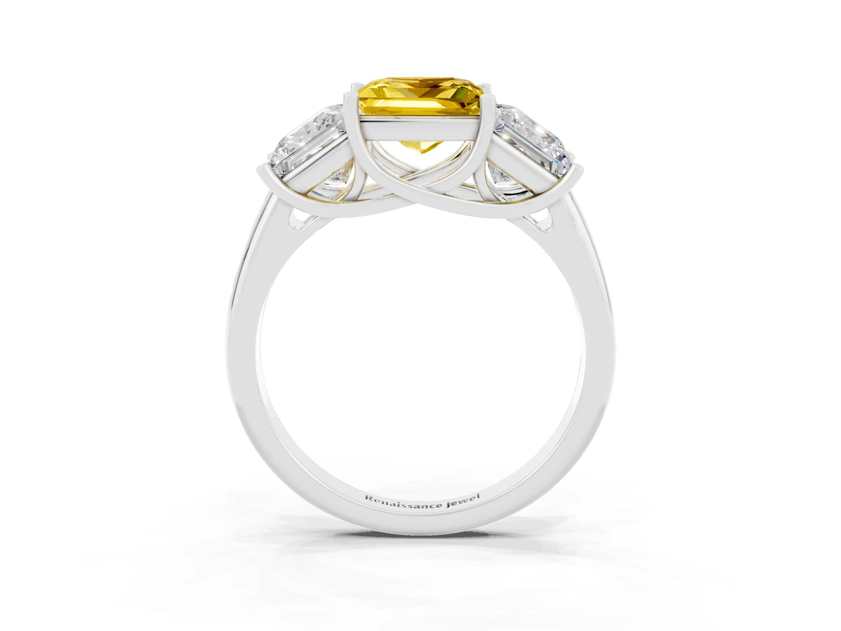 White gold Three-Stone Princess Cut Yellow Sapphire Engagement Ring with Prong Setting_3