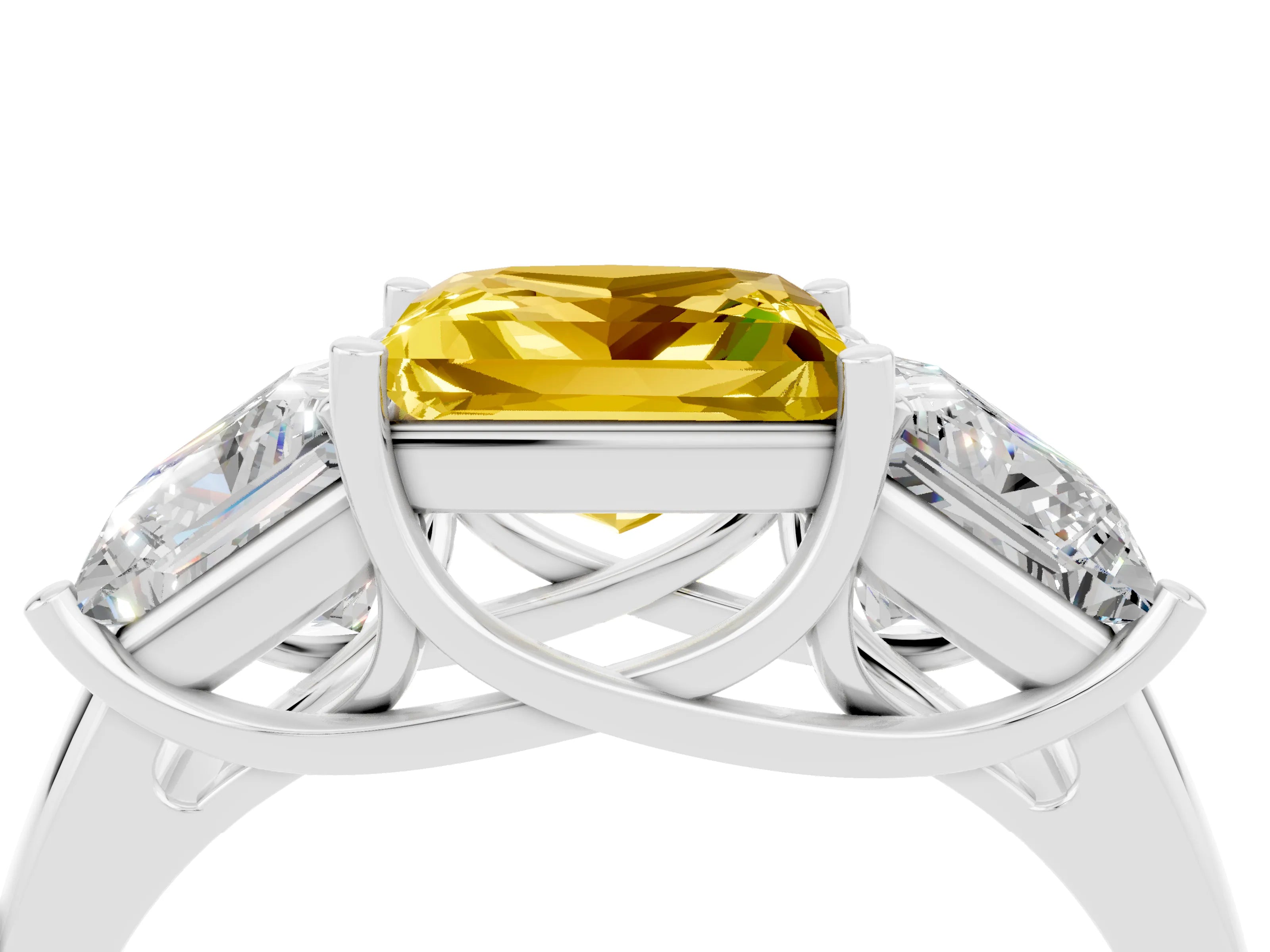 White gold Three-Stone Princess Cut Yellow Sapphire Engagement Ring with Prong Setting_4