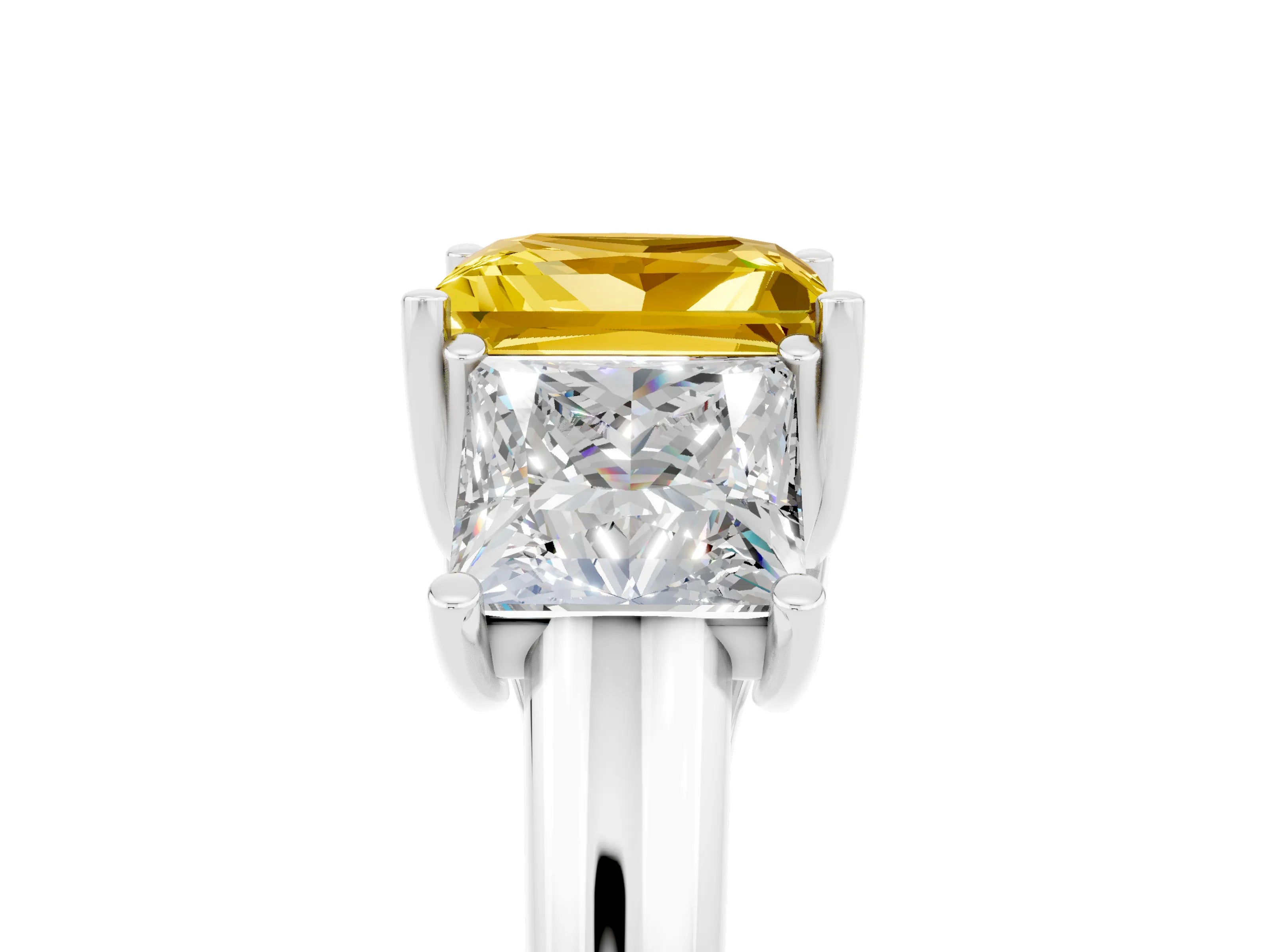 White gold Three-Stone Princess Cut Yellow Sapphire Engagement Ring with Prong Setting_5
