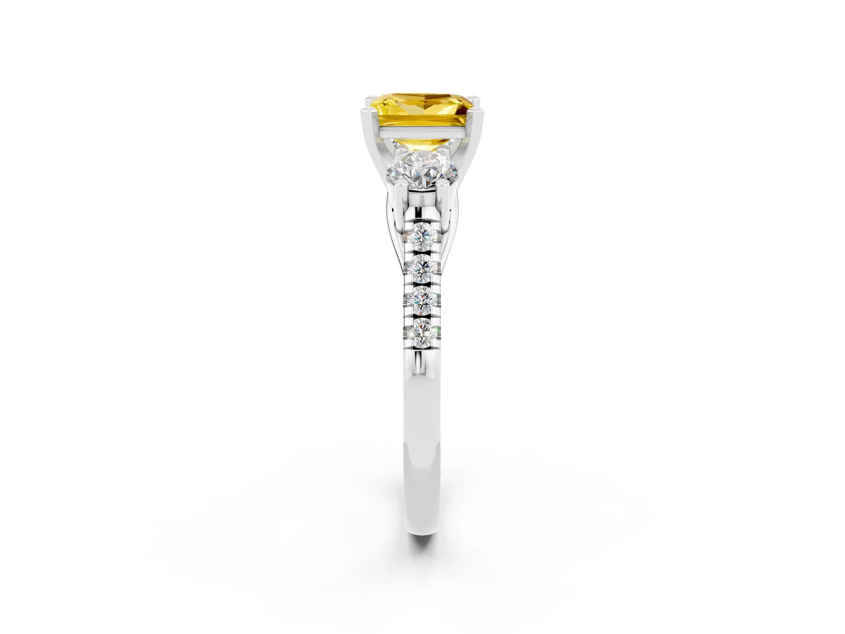 White gold Three-Stone Princess Cut Yellow Sapphire Pavé Band with Four-Prong Setting_26