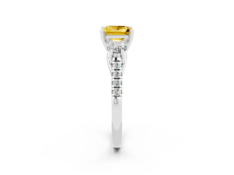 White gold Three-Stone Princess Cut Yellow Sapphire Pavé Band with Four-Prong Setting_26
