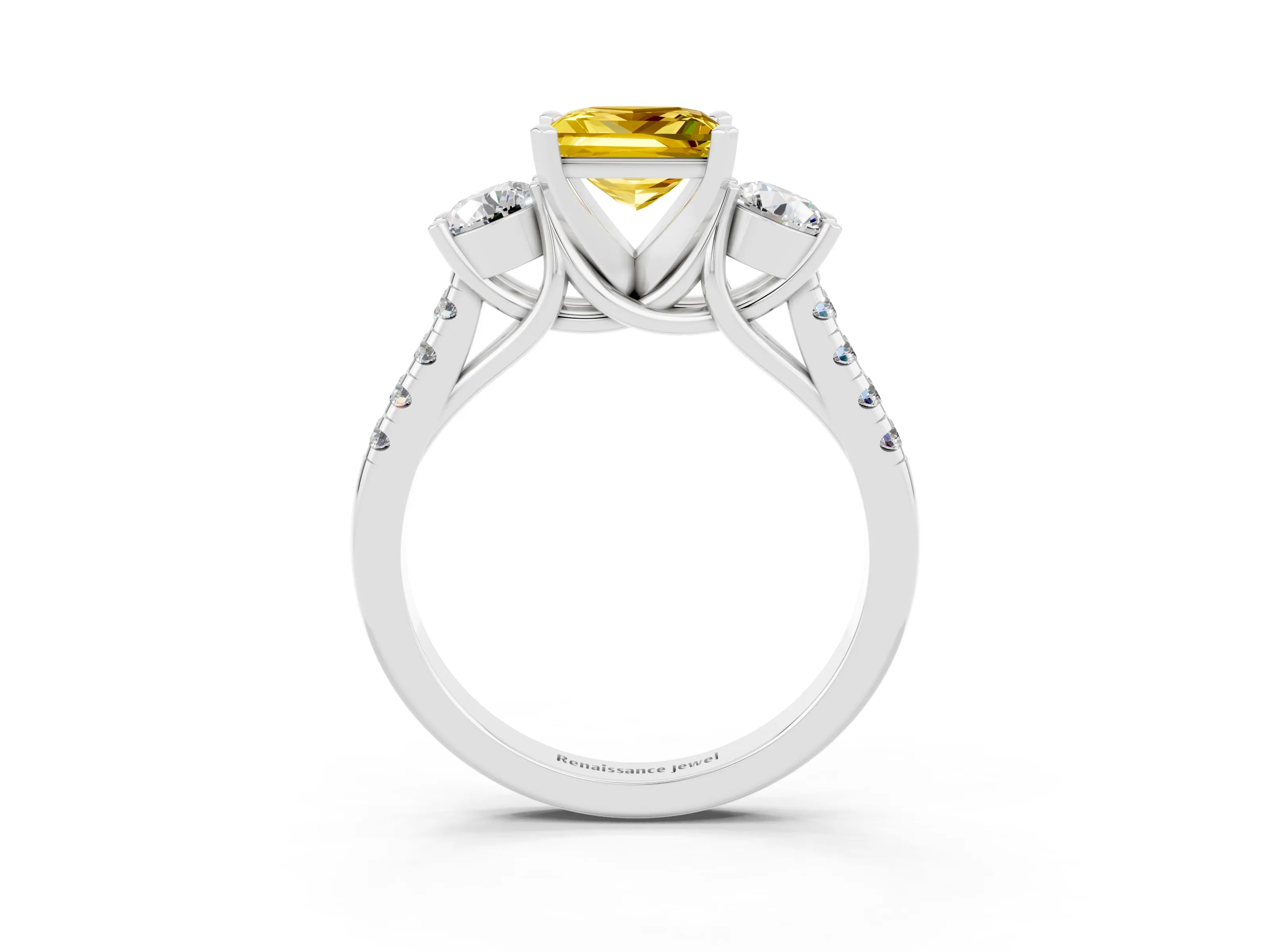 White gold Three-Stone Princess Cut Yellow Sapphire Pavé Band with Four-Prong Setting_27