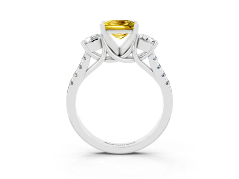 White gold Three-Stone Princess Cut Yellow Sapphire Pavé Band with Four-Prong Setting_27