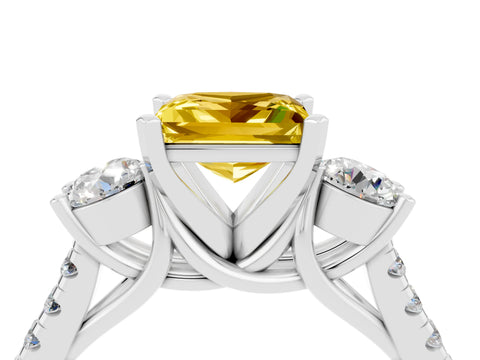 White gold Three-Stone Princess Cut Yellow Sapphire Pavé Band with Four-Prong Setting_28