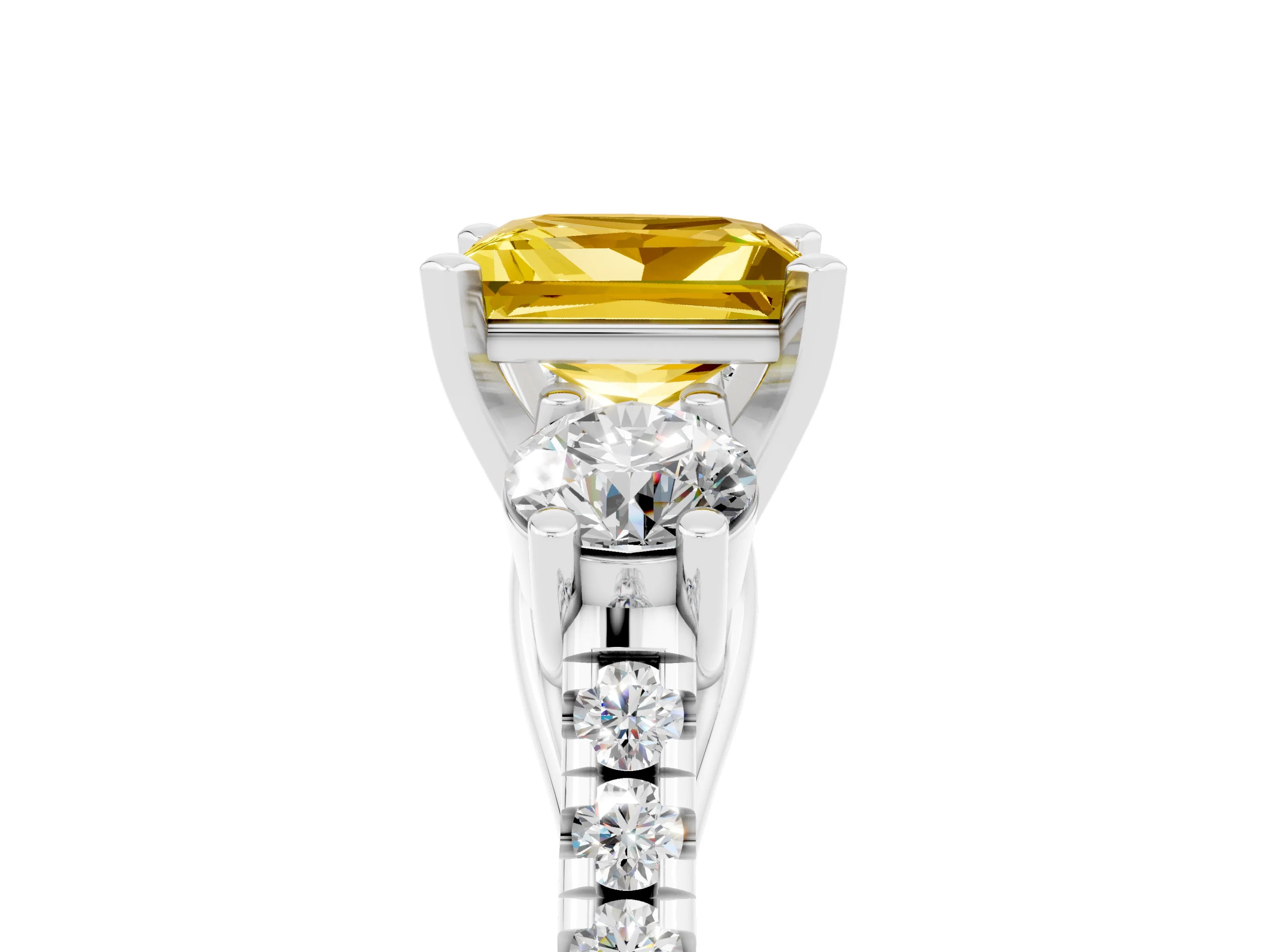 White gold Three-Stone Princess Cut Yellow Sapphire Pavé Band with Four-Prong Setting_29