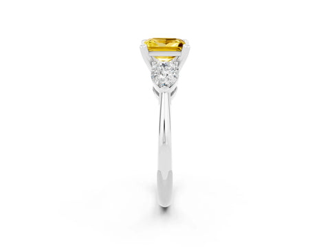 White gold Three-Stone Princess Cut Yellow Sapphire Ring with Pear Side Stones and Four-Prong Setting_26