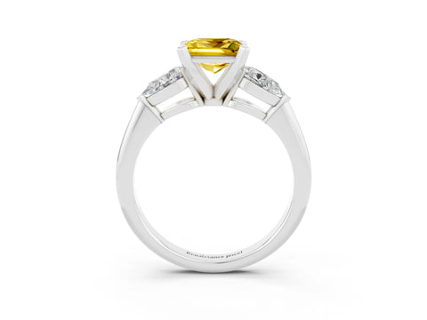 White gold Three-Stone Princess Cut Yellow Sapphire Ring with Pear Side Stones and Four-Prong Setting_27