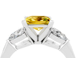 White gold Three-Stone Princess Cut Yellow Sapphire Ring with Pear Side Stones and Four-Prong Setting_28