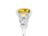 White gold Three-Stone Princess Cut Yellow Sapphire Ring with Pear Side Stones and Four-Prong Setting_29
