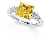 White gold Three-Stone Princess Cut Yellow Sapphire Ring with Pear  Side Stones in Four-Prong Setting_13