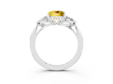 White gold Three-Stone Princess Cut Yellow Sapphire Ring with Pear  Side Stones in Four-Prong Setting_15