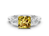 White gold Three-Stone Princess Cut Yellow Sapphire Ring with Pear  Side Stones in Four-Prong Setting_48