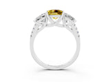 White gold Three-Stone Princess Cut Yellow Sapphire Ring with Round  Pavé Band and Prong Setting_15