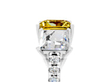 White gold Three-Stone Princess Cut Yellow Sapphire Ring with Round  Pavé Band and Prong Setting_17