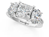 White gold Three-Stone Princess Diamond Milgrain Pave Band with Prong Setting 1