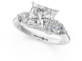 White gold Three-Stone Princess Diamond Ring with Pear Side Stones in Four-Prong Setting_85