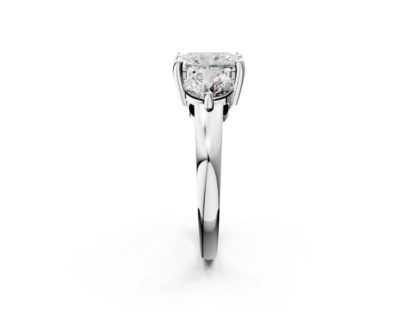 White Gold Radiant Cut Three Stone Engagement Ring Setting with Open Prong Baskets