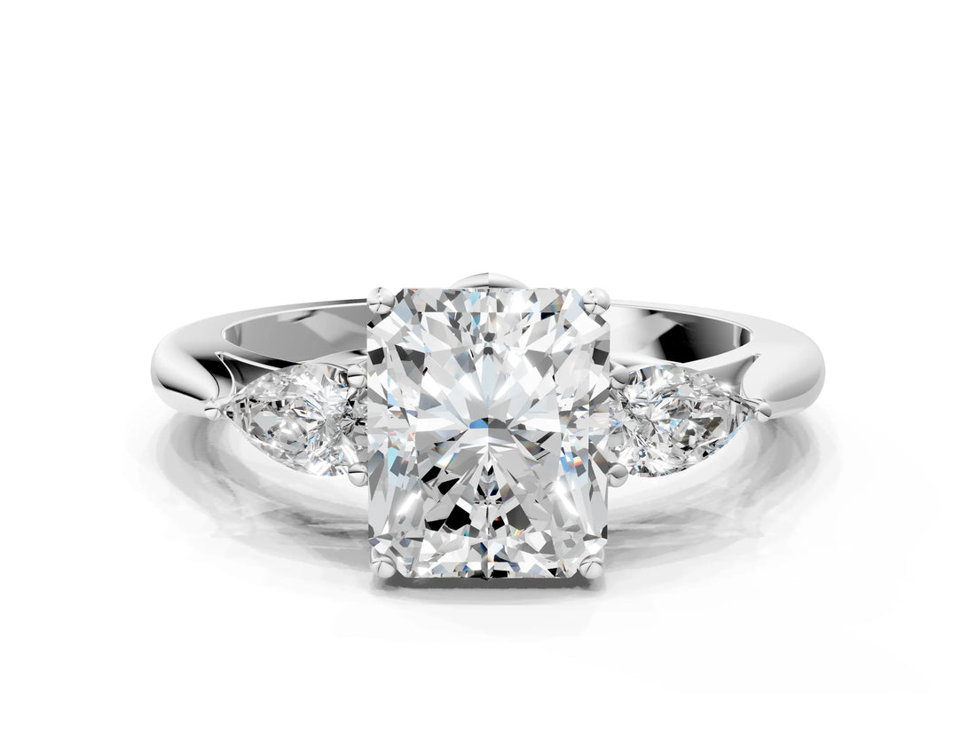 White gold Three-Stone Radiant Cut Brilliant Diamond Solitaire Ring with Tapered Band and Four-Prong Setting_13