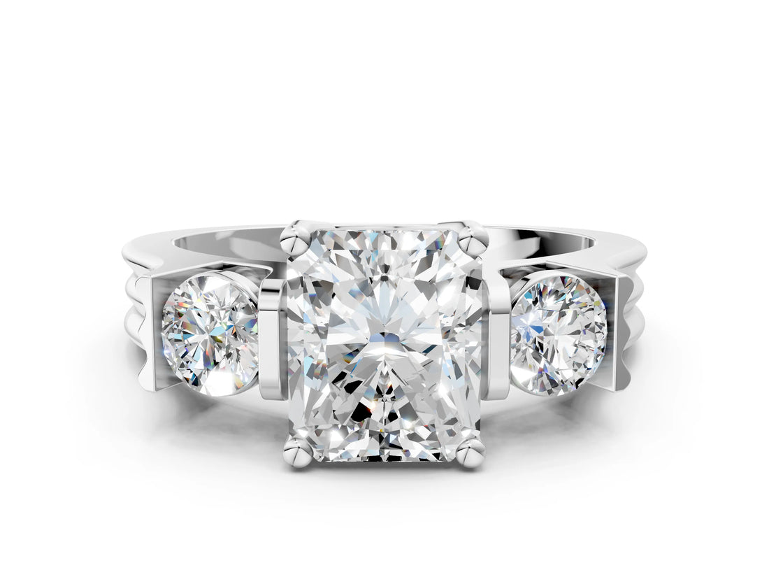 White gold Three-Stone Radiant Cut Cut Classic Band Prong Setting Ring_7