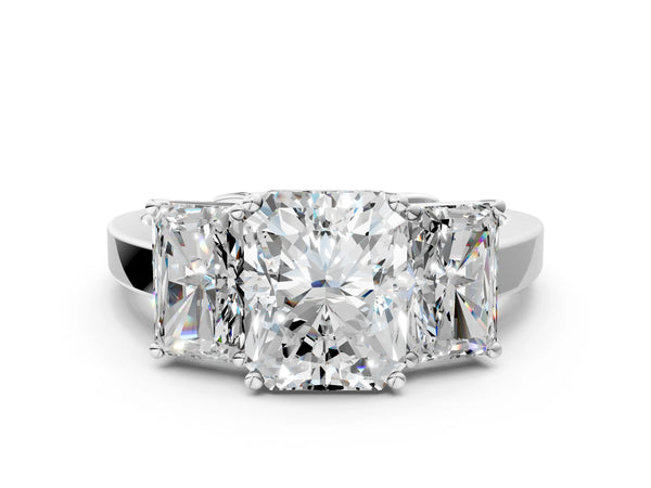 White gold Three-Stone Round Cut Diamond Engagement Ring with Flat Band and Four-Prong Setting