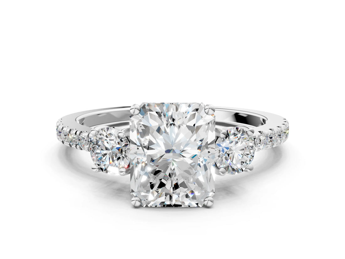 White gold Three-Stone Radiant Cut Cut Diamond Pavé Band with Prong Setting_19