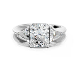 White gold Three-Stone Radiant Cut Cut Diamond Ring with Trillion Side Stones and Four-Prong Setting_15