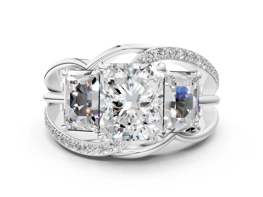 White gold Three-Stone Radiant Cut Cut Diamond Split Shank Prong Set Ring_19