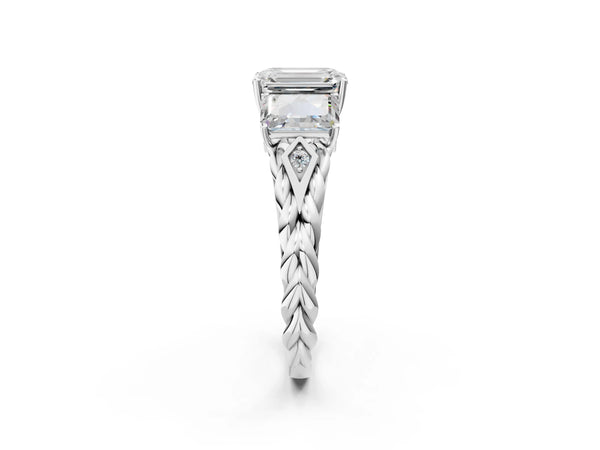 Platinum Radiant Cut Three Stone Engagement Ring Setting with Braided Band