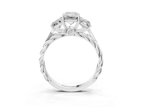 Sterling Silver Radiant Cut Three Stone Engagement Ring Setting with Braided Band