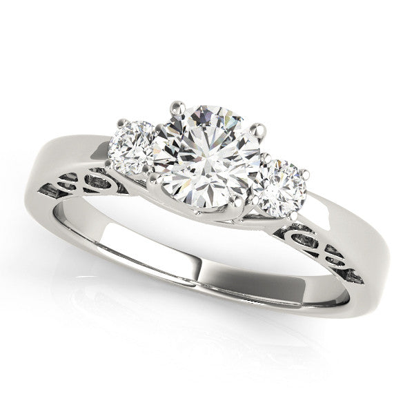 White gold Three-Stone Radiant Cut Diamond Cathedral Engagement Ring with Prong Setting 1