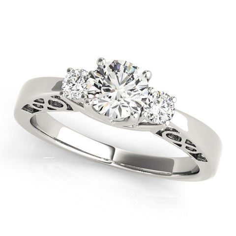 White gold Three-Stone Radiant Cut Diamond Cathedral Engagement Ring with Prong Setting 1