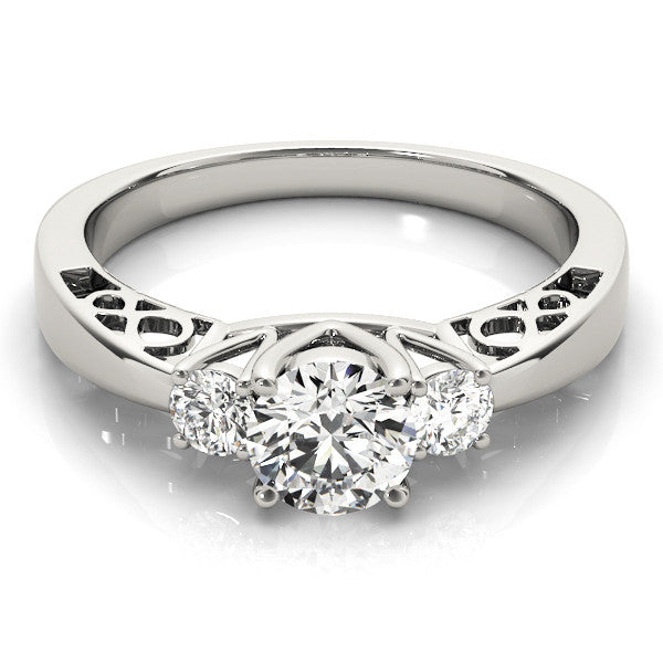 White gold Three-Stone Radiant Cut Diamond Cathedral Engagement Ring with Prong Setting 2