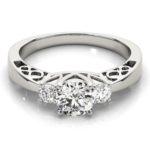 White gold Three-Stone Radiant Cut Diamond Cathedral Engagement Ring with Prong Setting 2