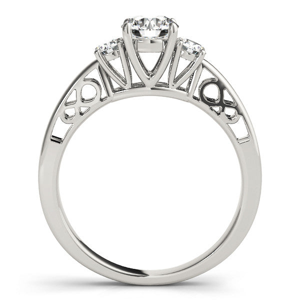 White gold Three-Stone Radiant Cut Diamond Cathedral Engagement Ring with Prong Setting