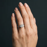 White gold Three-Stone Radiant Cut Diamond Cathedral Engagement Ring with Prong Setting_6