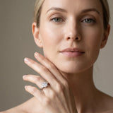 White gold Three-Stone Radiant Cut Diamond Cathedral Engagement Ring with Prong Setting_7