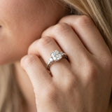 White gold Three-Stone Radiant Cut Diamond Cathedral Engagement Ring with Prong Setting_8