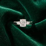White gold Three-Stone Radiant Cut Diamond Cathedral Engagement Ring with Prong Setting_9