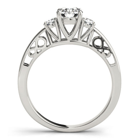 White gold Three-Stone Radiant Cut Diamond Cathedral Engagement Ring with Prong Setting