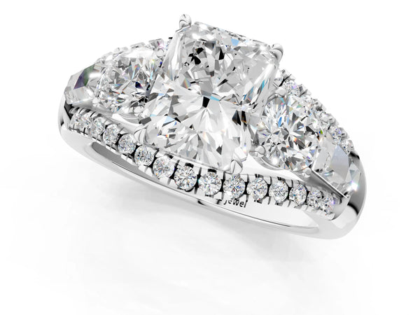 White Gold Radiant Cut Five Stone Baguette Engagement Ring Setting