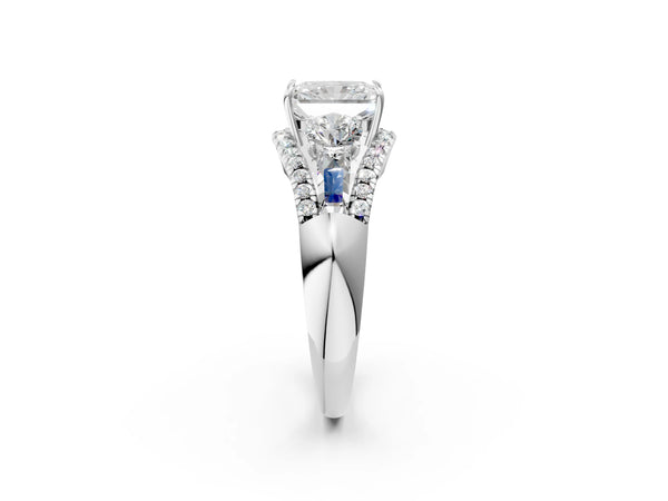 White Gold Radiant Cut Five Stone Baguette Engagement Ring Setting